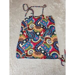 6 Degrees Womens Halter Top Multicolor Paisley Floral Boho Braided Tie Large